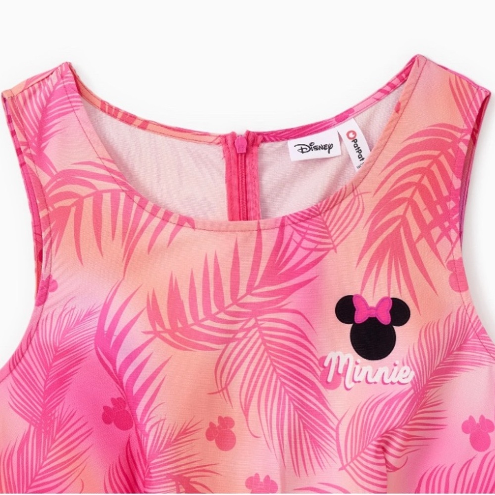 Women Disney Mickey and Friends Tropical Style Sleeveless Pink Dress w Belt Set - Picture 3 of 11
